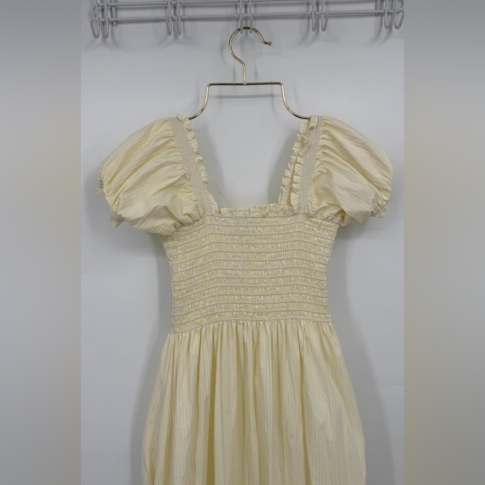 La Ligne Yellow Smocked Puff Sleeve Midi Dress – Size M - Picture 4 of 8